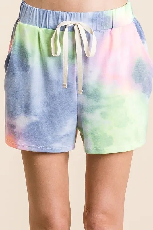 BiBi Tie Dye Casual Shorts with Twill Tape Drawstring - BLUE/N.YELLOW / S