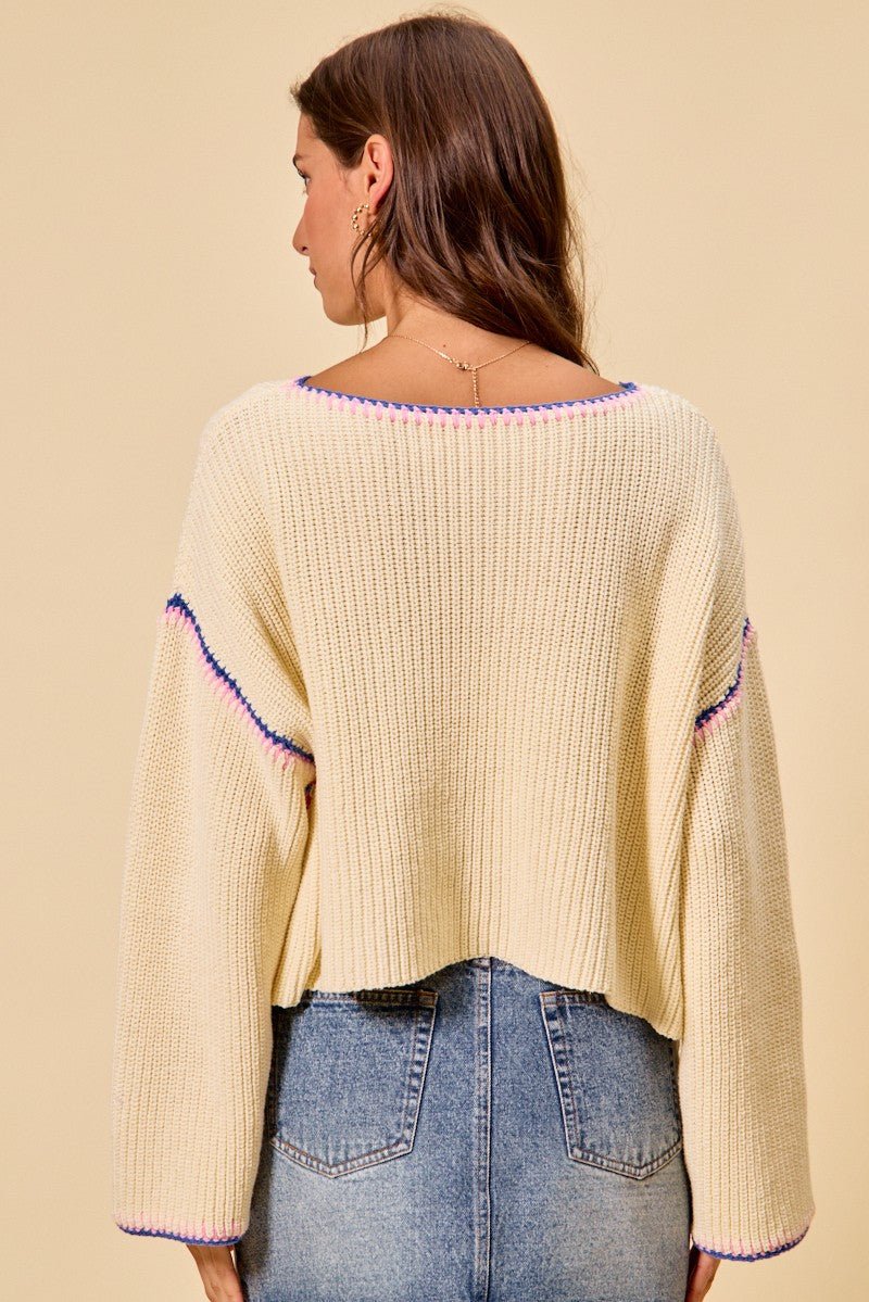 SO ME Multi Color Granny Crochet Lace Sweater Top - CREAM COMBO / S