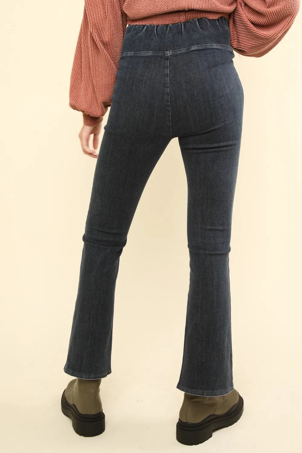 VERY J Washed Denim Stretchy Crossover Waist Leggings - Black / S