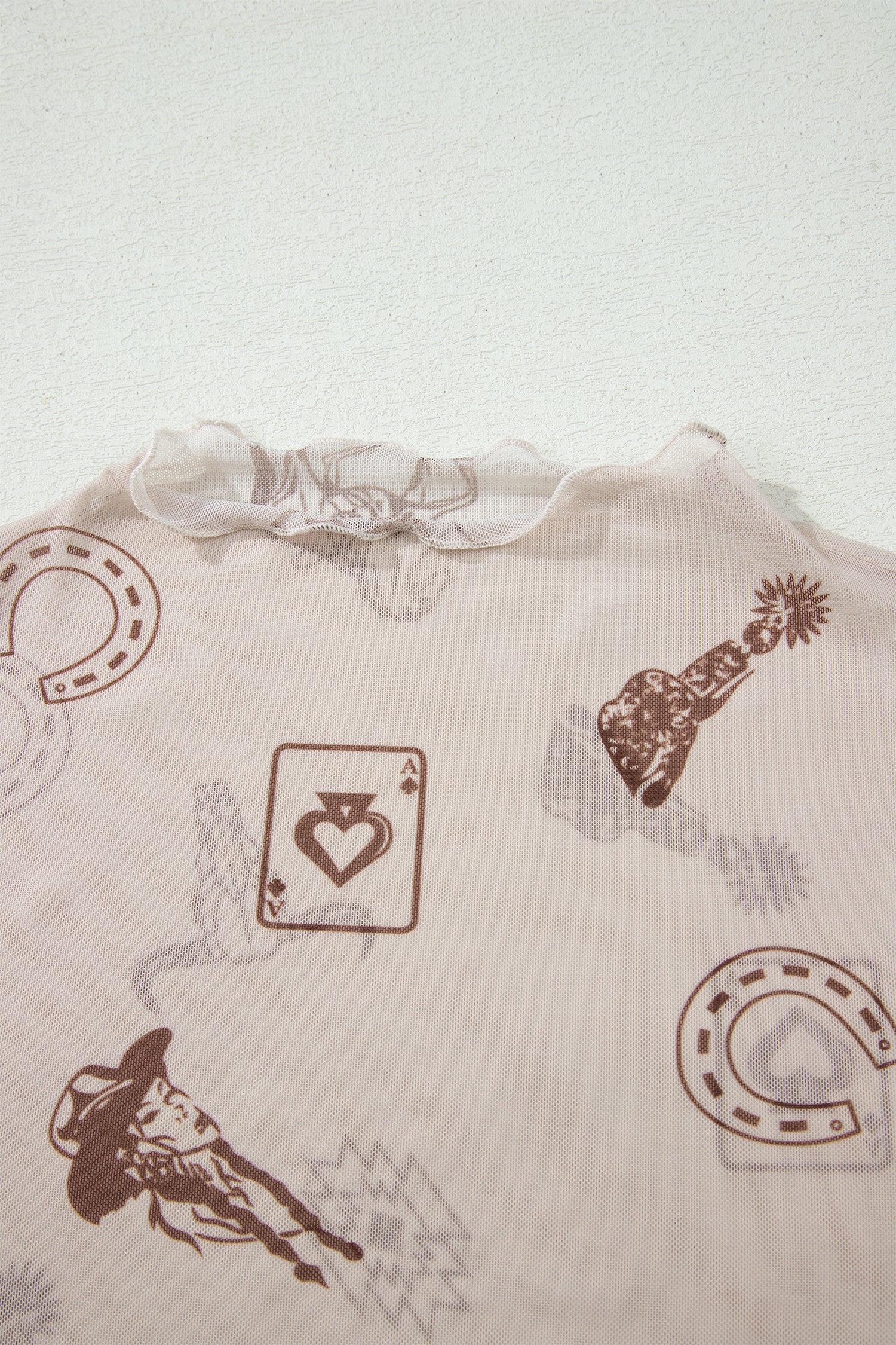 Rose Retro Floral Printed Mesh Short Sleeve Top