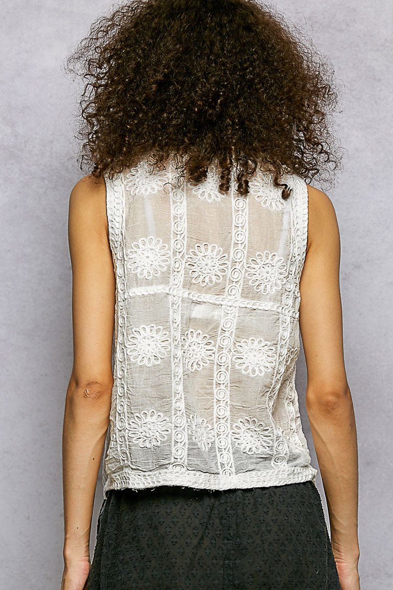 POL Button Down V-Neck Sweater Vest - OFF WHITE / One Size