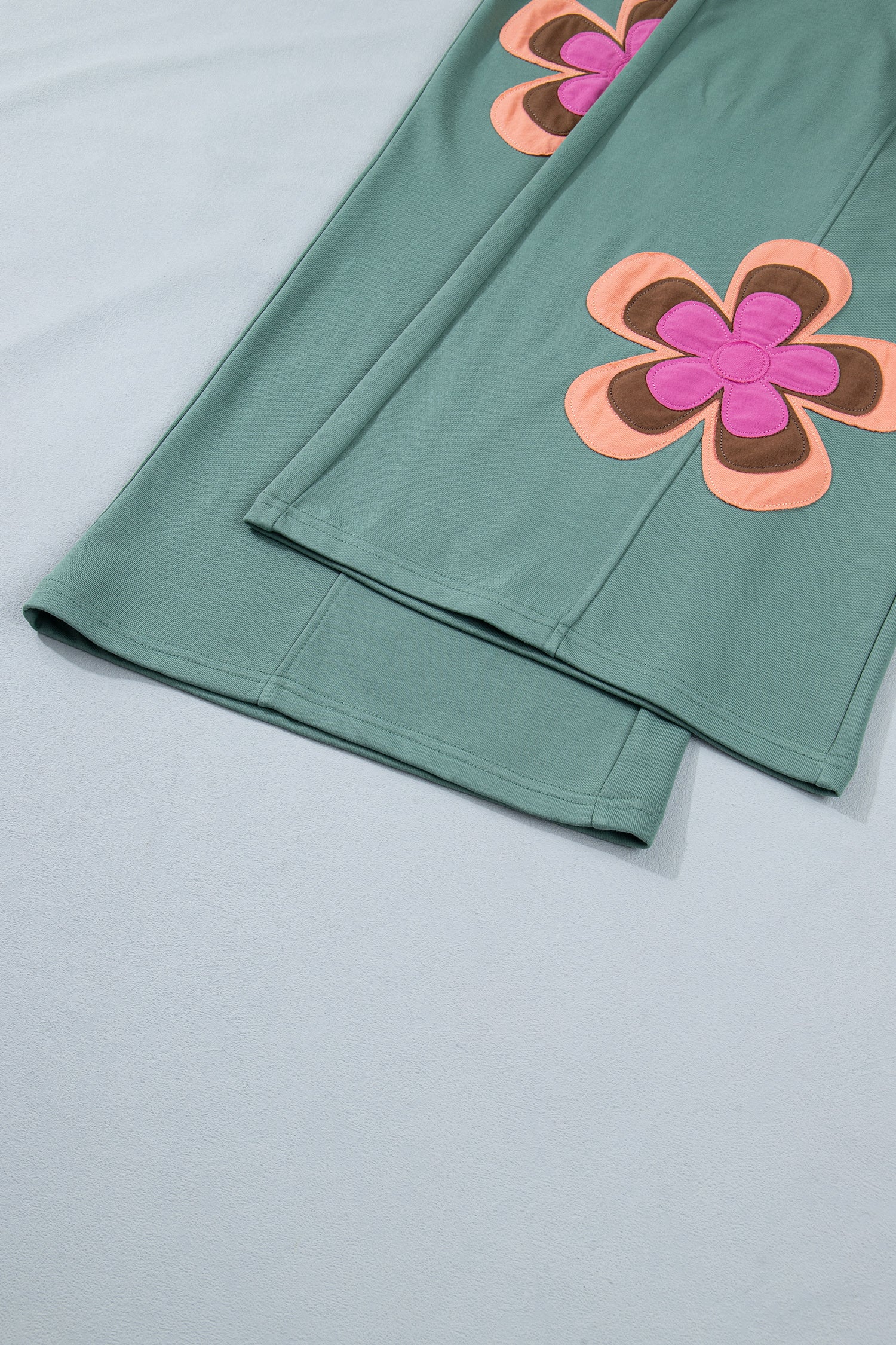 Grapefruit Orange Color Block Flower Patchwork Drawstring Contrasted Elastic Waist Wide Leg Pants