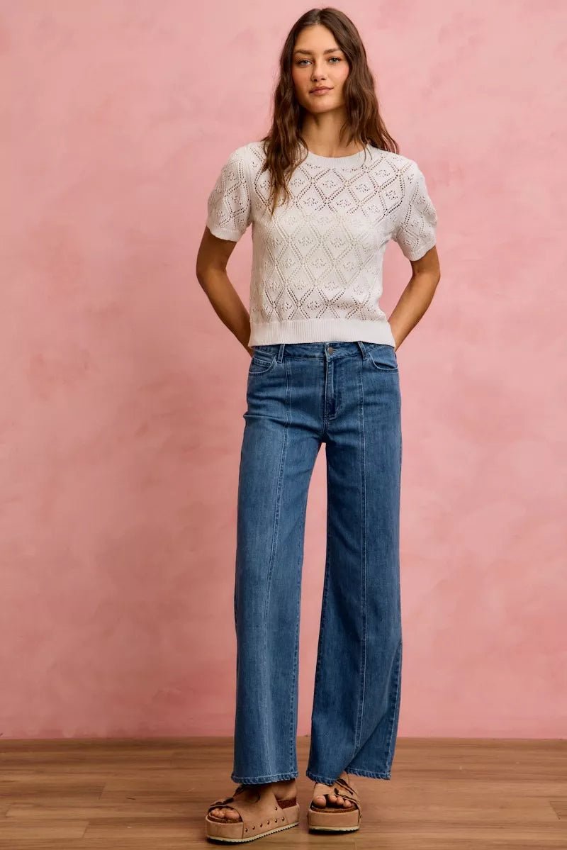 SO ME Seam Detail Mid Rise Stretch Denim Jeans - DENIM / S