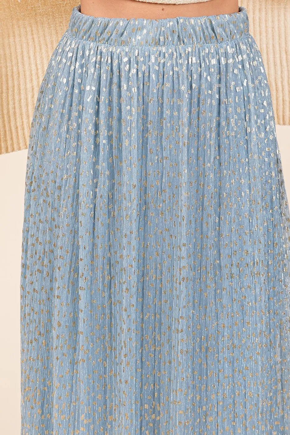 Mittoshop Metallic Glitter Speckle Print Elastic Midi Skirt - BLUE / S