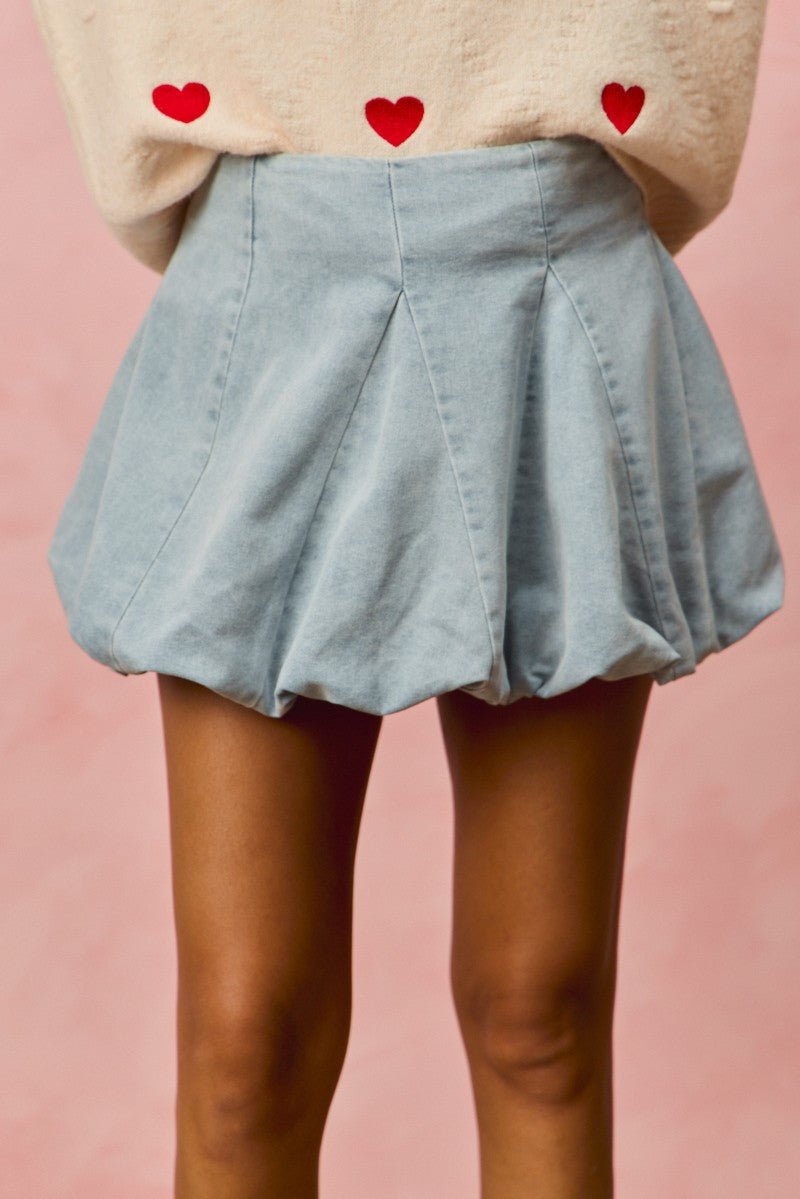 SO ME Denim Bubble Mini Skirt - LIGHT DENIM / S