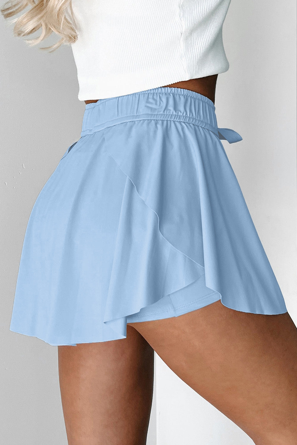 Beige Drawstring High Waist Lined Tennis Skort