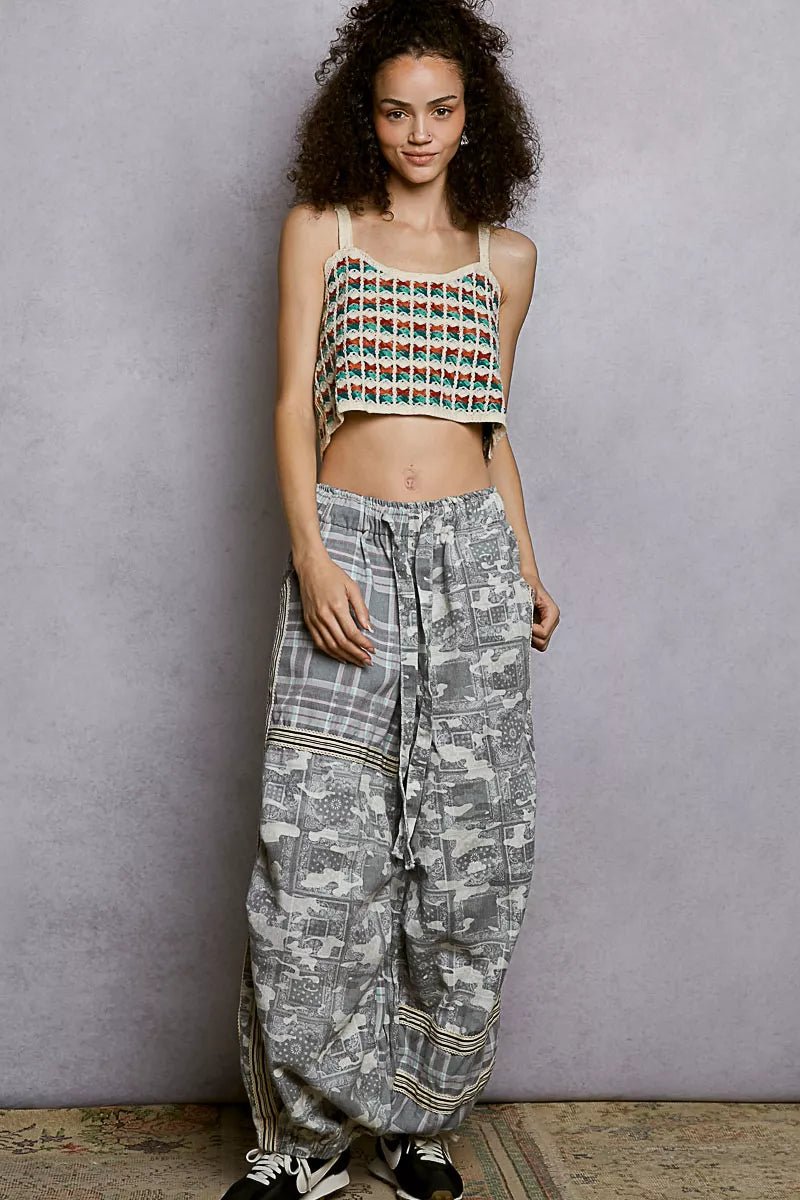 POL Cropped Crochet Cami with Scalloped Edge - GREEN MULTI / One Size