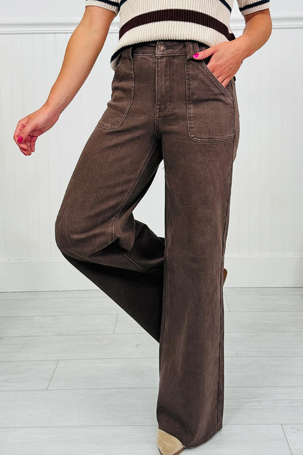 Dusk Blue Retro Washed Patch Pocket Stretchy Jeans