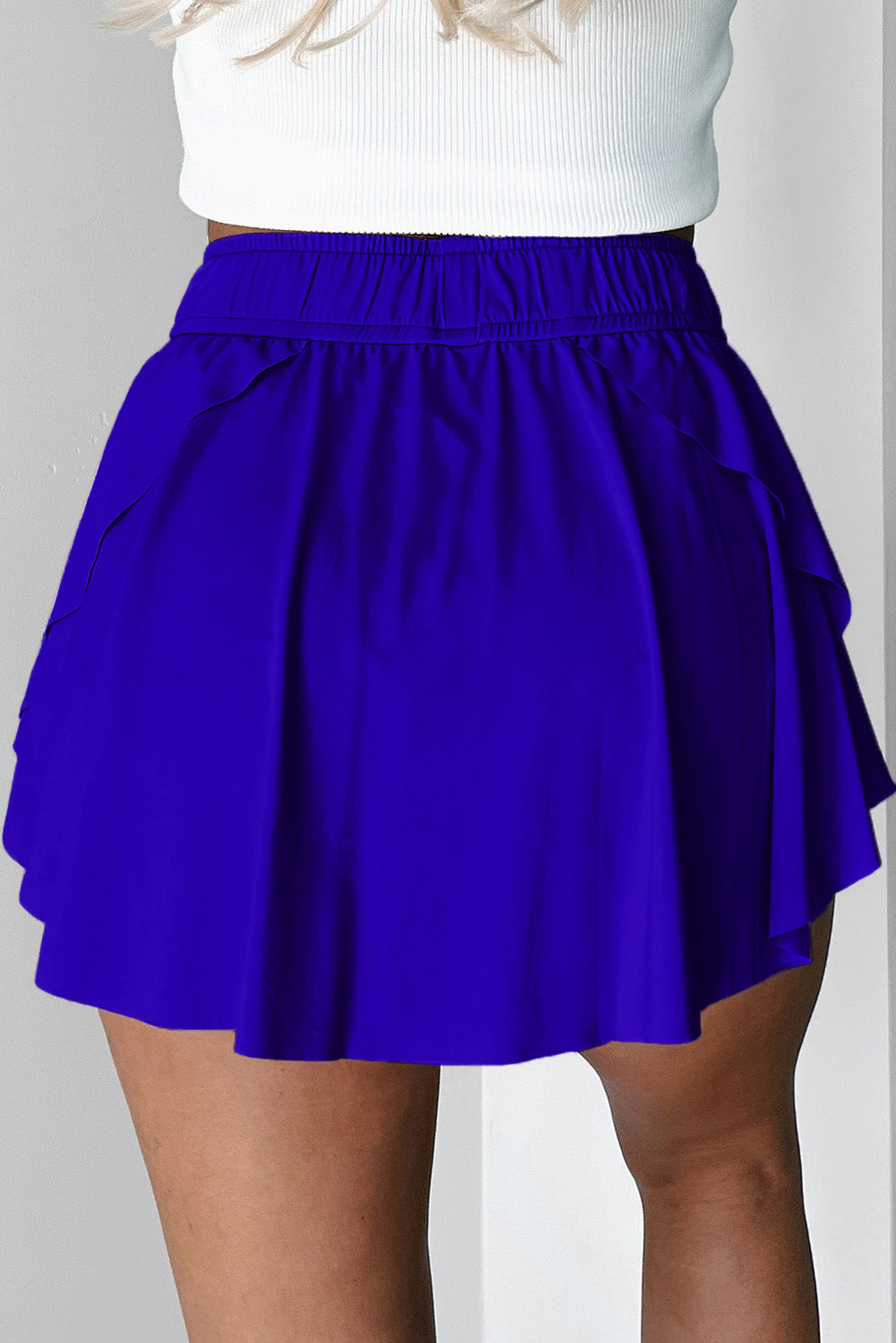 Beige Drawstring High Waist Lined Tennis Skort