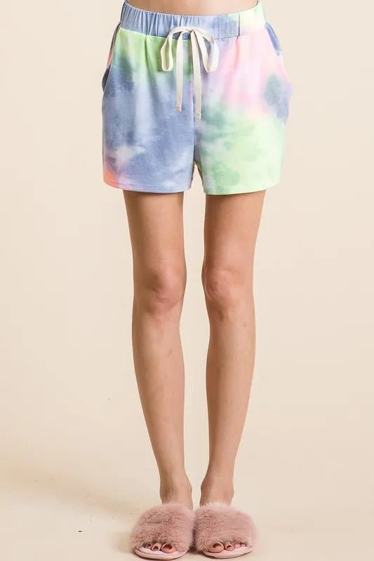 BiBi Tie Dye Casual Shorts with Twill Tape Drawstring - BLUE/N.YELLOW / S