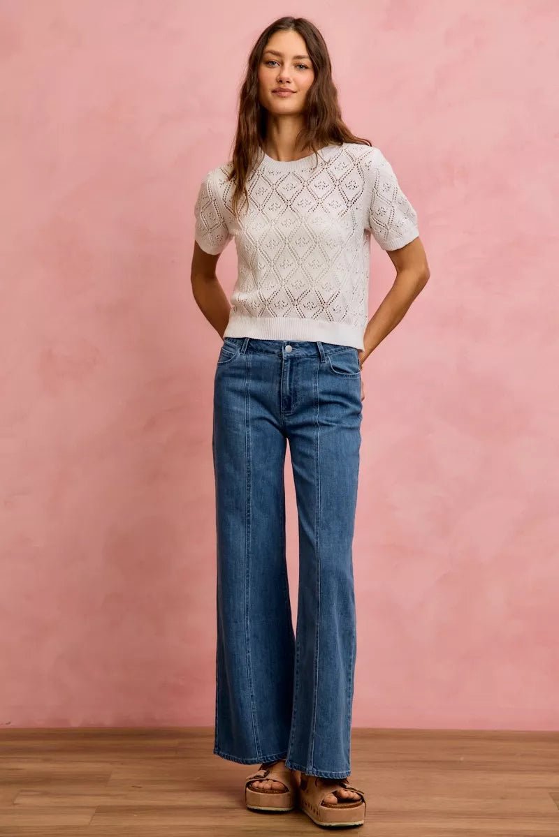 SO ME Seam Detail Mid Rise Stretch Denim Jeans - DENIM / S