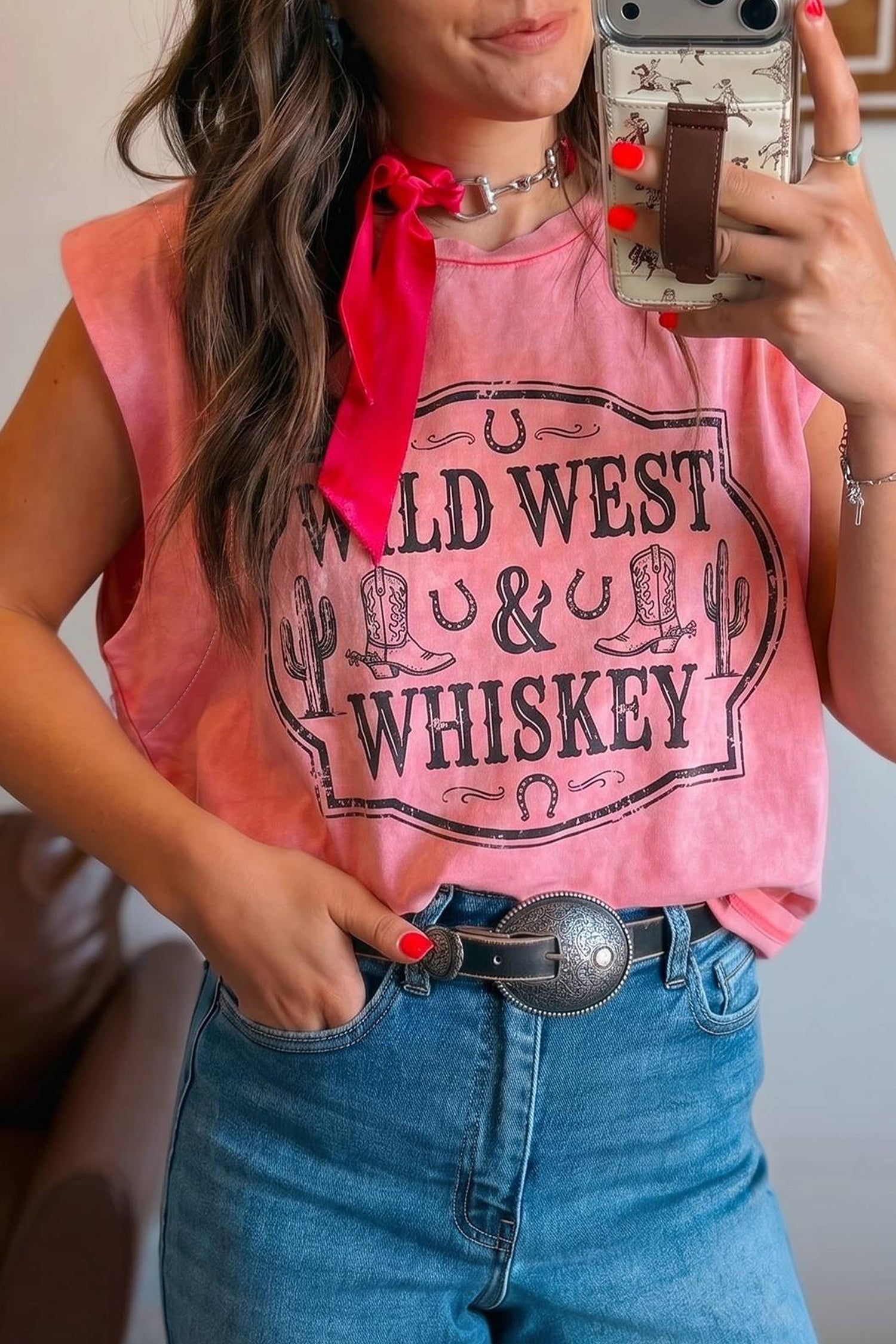 Bonbon Western Sleeveless Shift Top Letter Print Regular Fit Tank