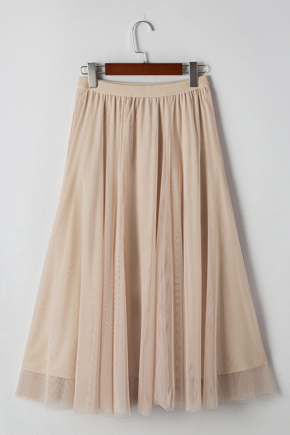 Jungle Green Tulle Mesh Overlay Flared Midi Skirt