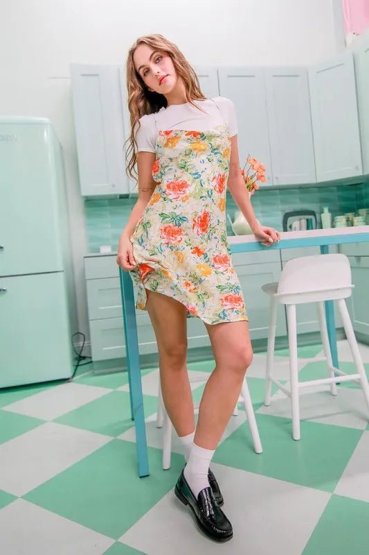 HYFVE Floral Cowl Neck Flirty Satin Mini Dress - APPLE GREEN / S