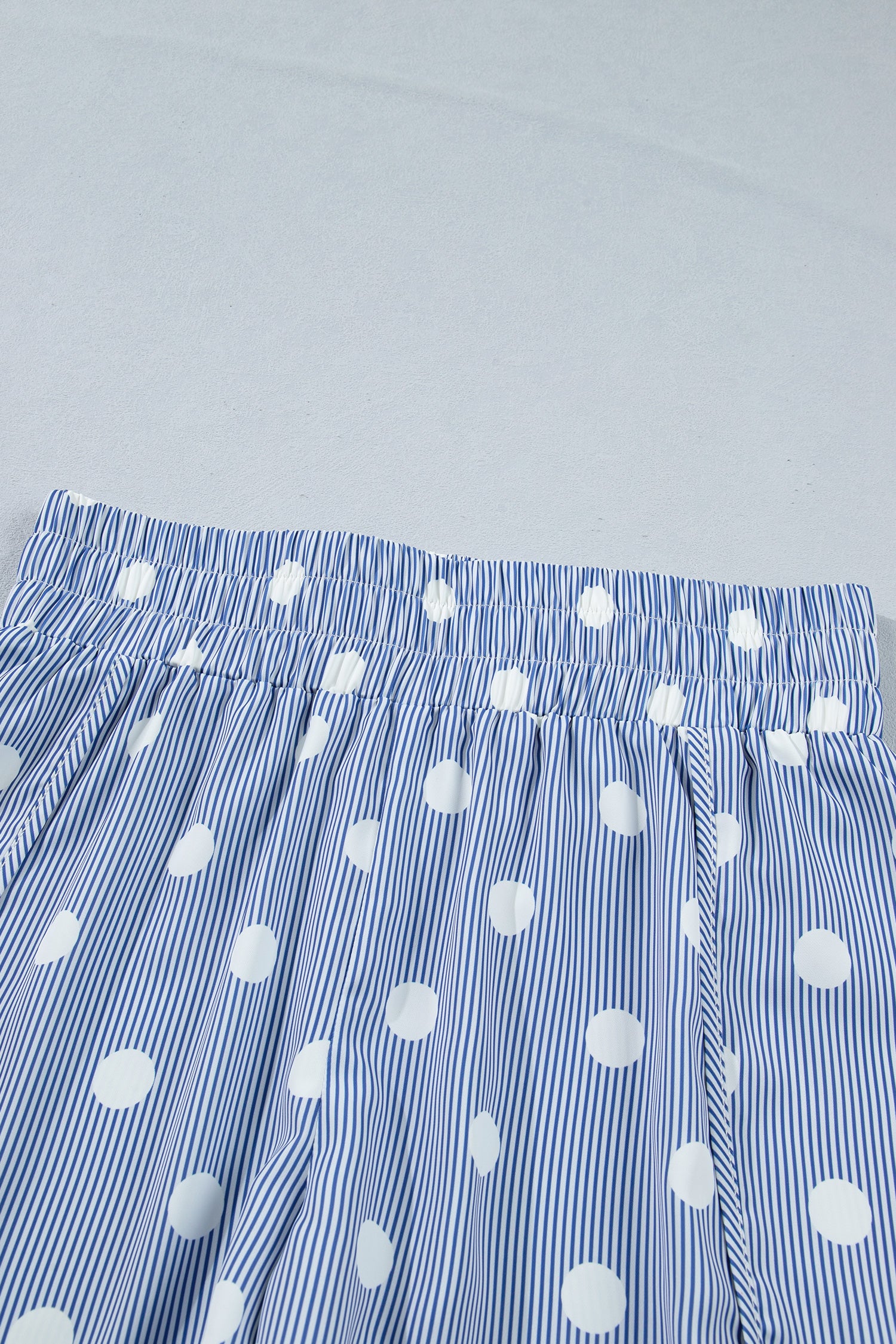 Sky Blue Polka Dot Print Shirred High Waist Casual Shorts
