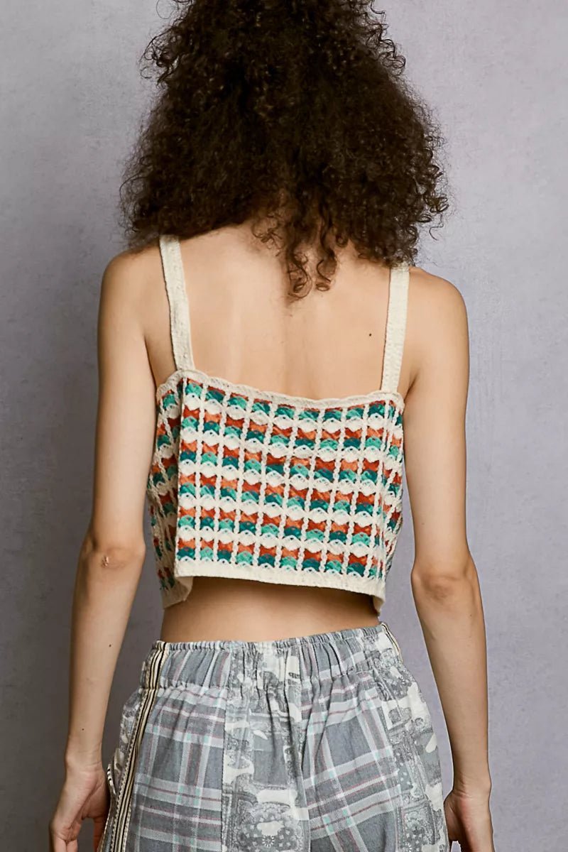 POL Cropped Crochet Cami with Scalloped Edge - GREEN MULTI / One Size