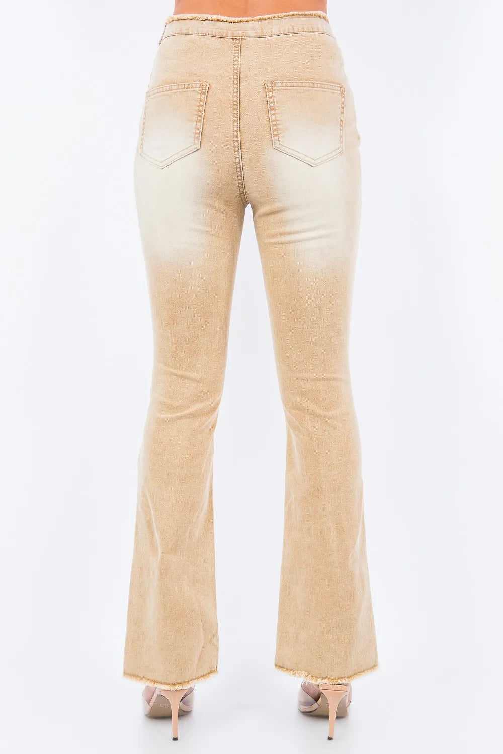 American Bazi V-Cut Ruched Flare Pants - Tan / S