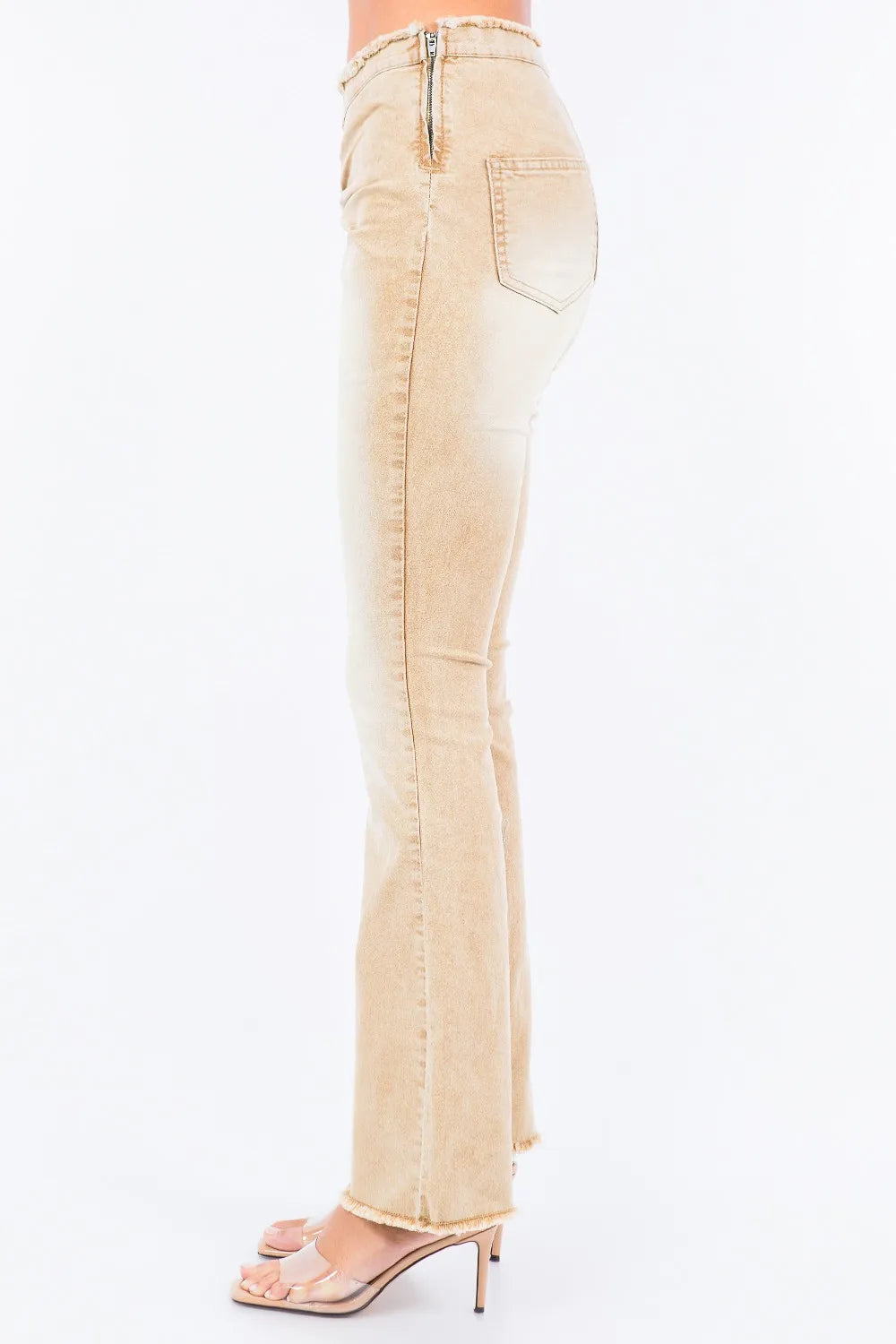 American Bazi V-Cut Ruched Flare Pants - Tan / S