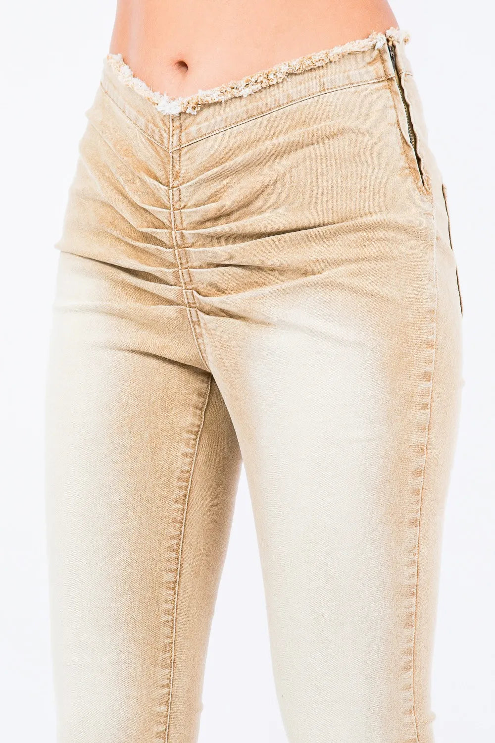 American Bazi V-Cut Ruched Flare Pants - Tan / S