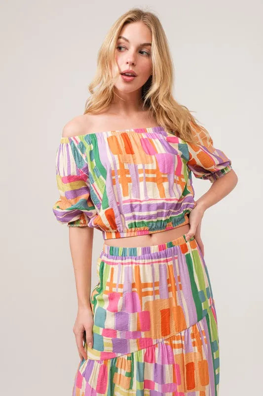 And The Why Asymmetric Geo Printed Tiered Maxi Skirt - MULTI / S