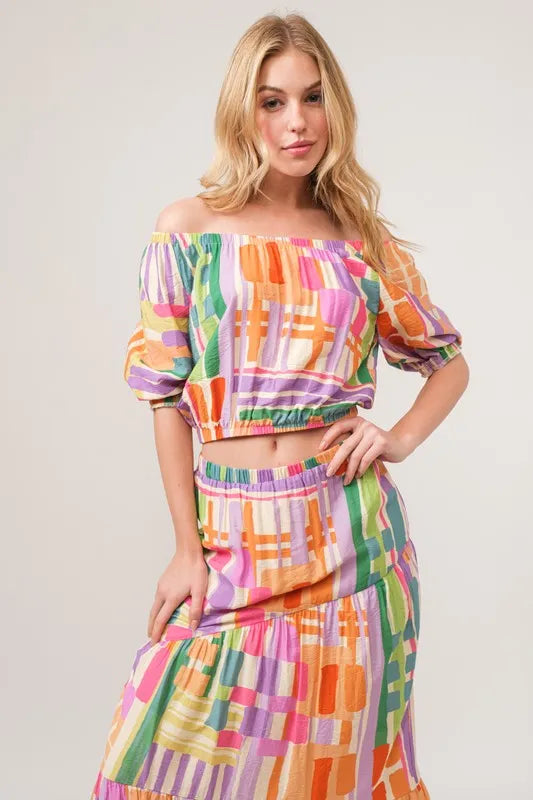 And The Why Asymmetric Geo Printed Tiered Maxi Skirt - MULTI / S