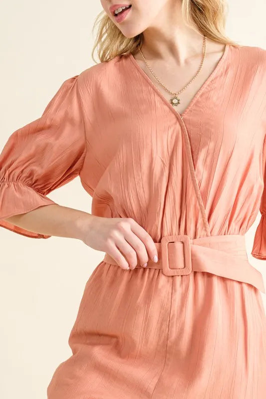 And The Why Flounce Sleeves Romper with Belt - DUSTY CLAY / S