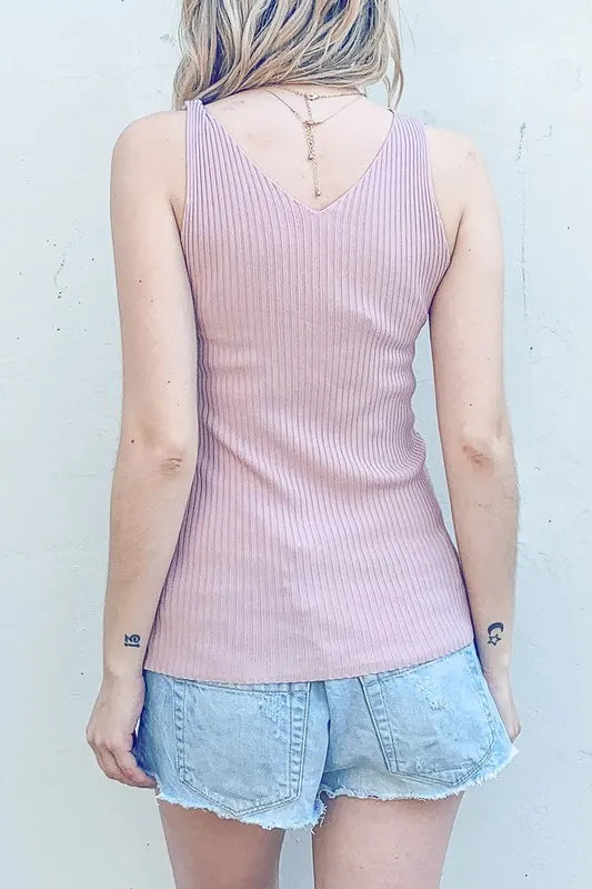 And The Why Ribbed Knit Slim Tank - Mauve / S/M