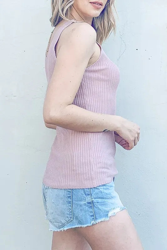 And The Why Ribbed Knit Slim Tank - Mauve / S/M