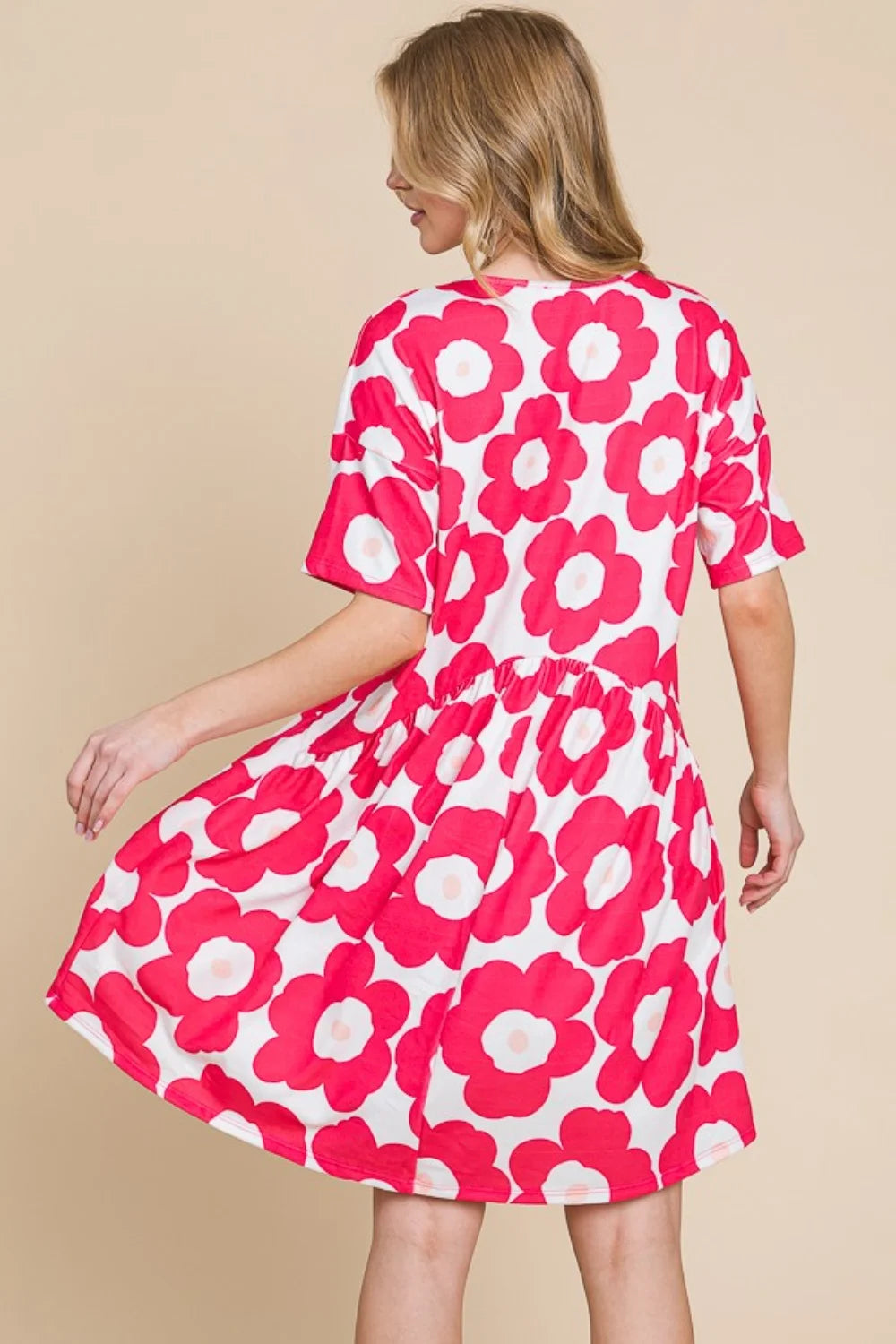 BOMBOM Flower Print Ruched Dress - Fuchsia / S