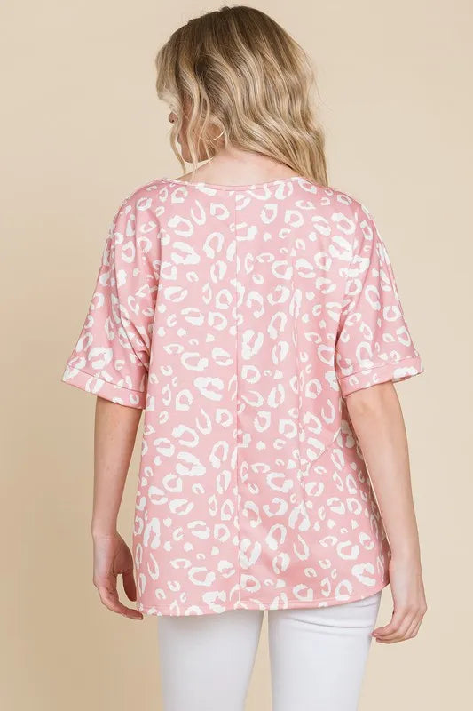 BOMBOM Loose Fit Animal Print Soft Knit Top - BLUSH / S
