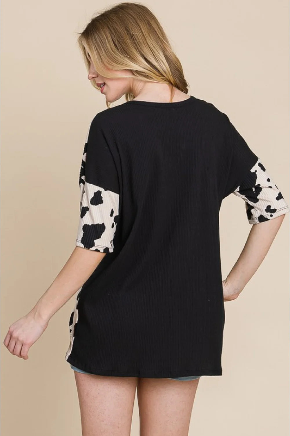 BOMBOM Rodeo Love Ribbed Animal Contrast Tee - Black / S