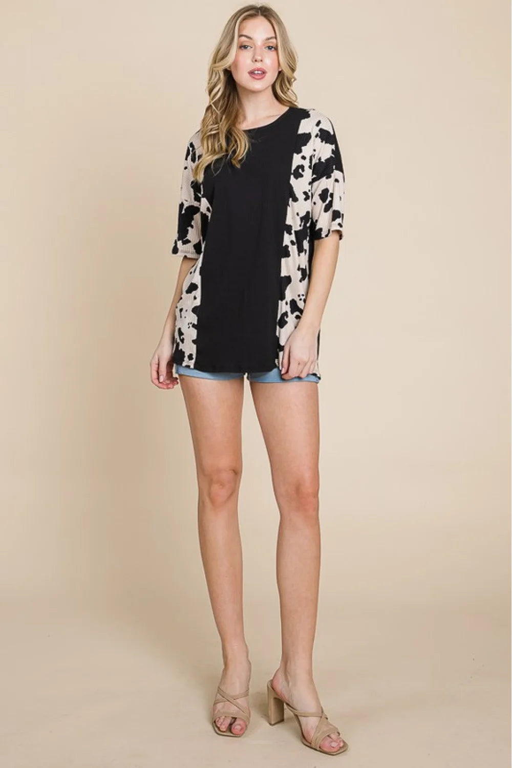 BOMBOM Rodeo Love Ribbed Animal Contrast Tee - Black / S