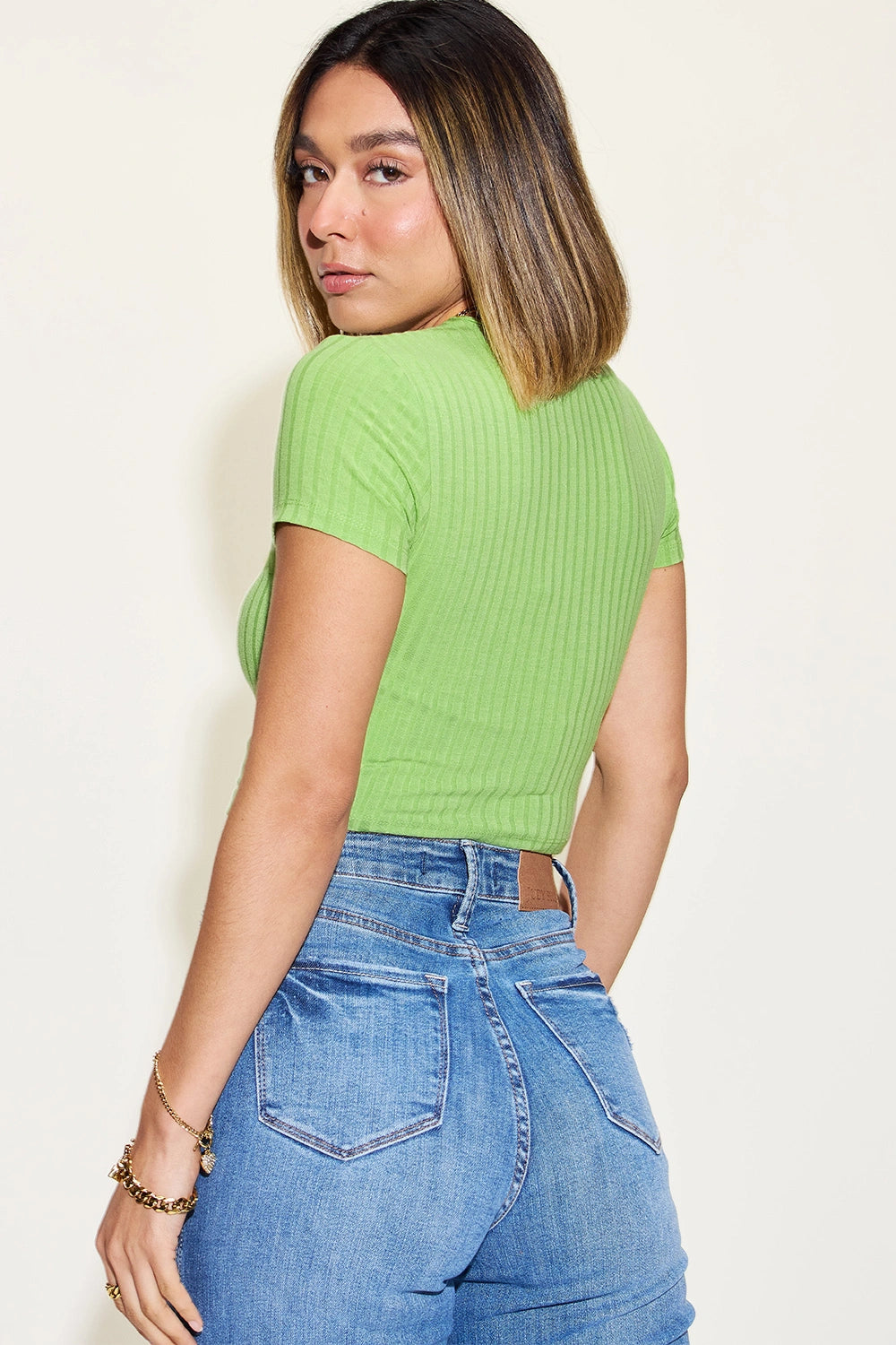 Basic Bae Full Size Ribbed Round Neck Short Sleeve T-Shirt - Orange / S