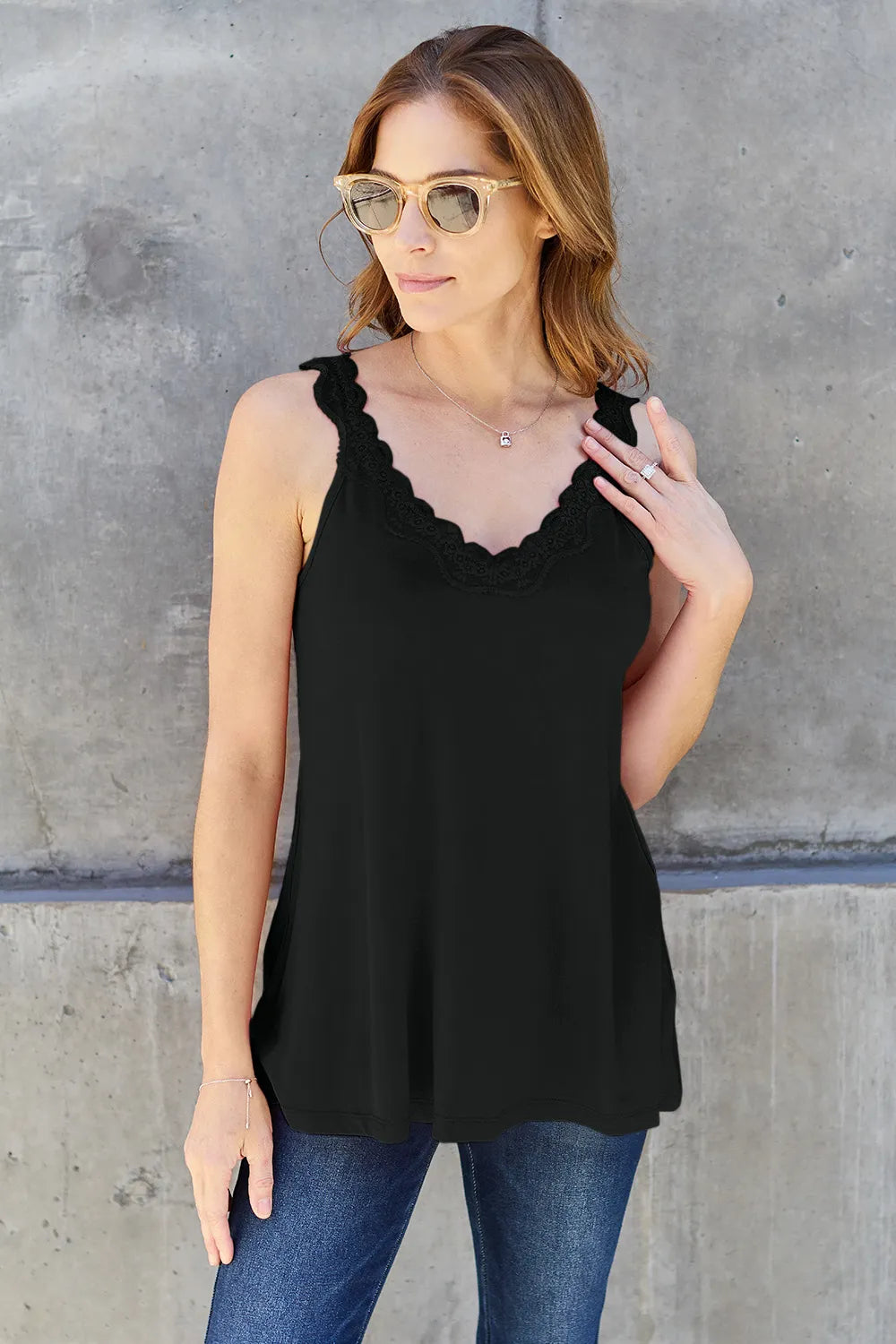 Basic Bae Full Size Lace Detail V-Neck Cutout Cami - Pink / S