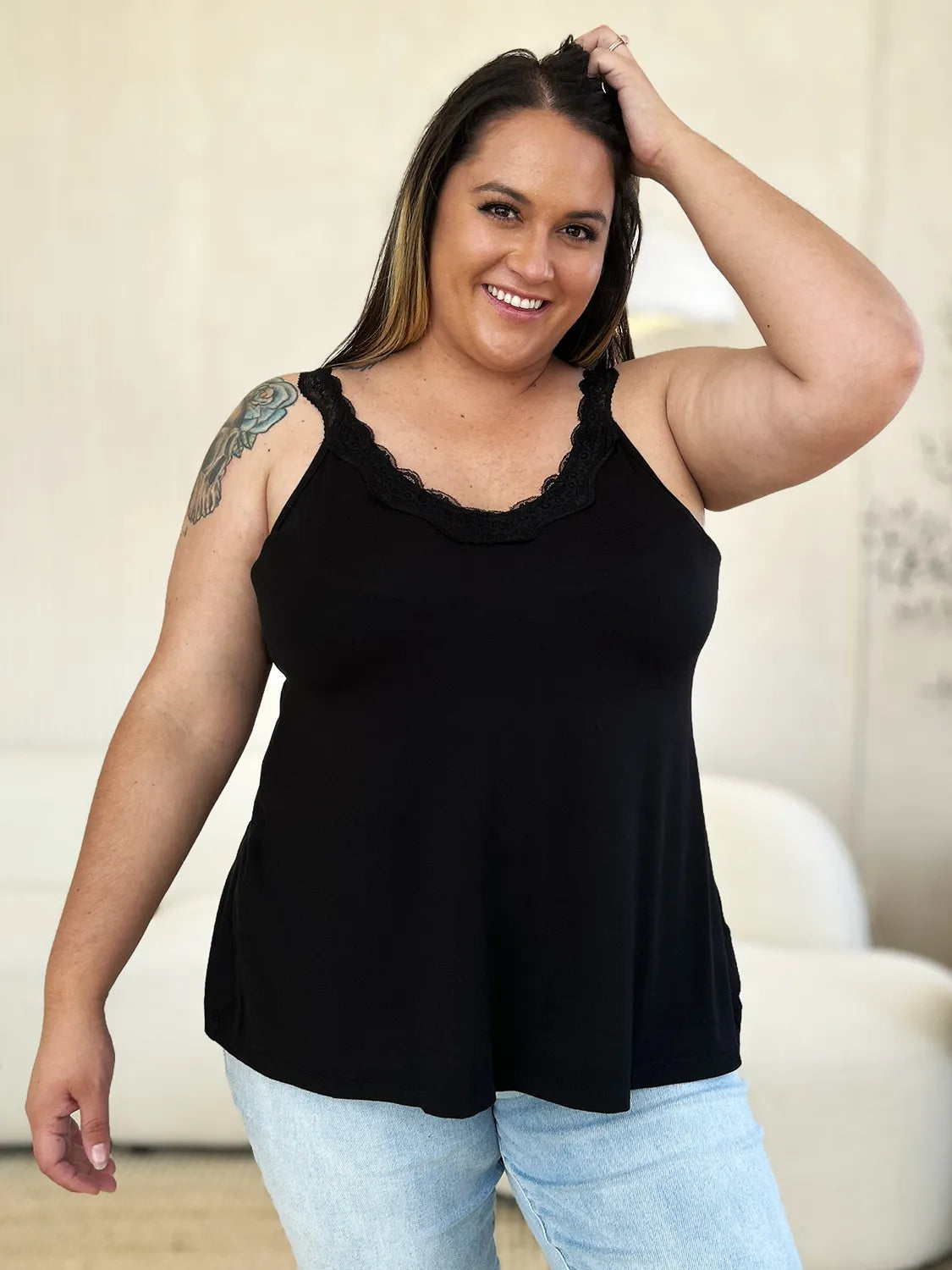 Basic Bae Full Size Lace Detail V-Neck Cutout Cami - Pink / S