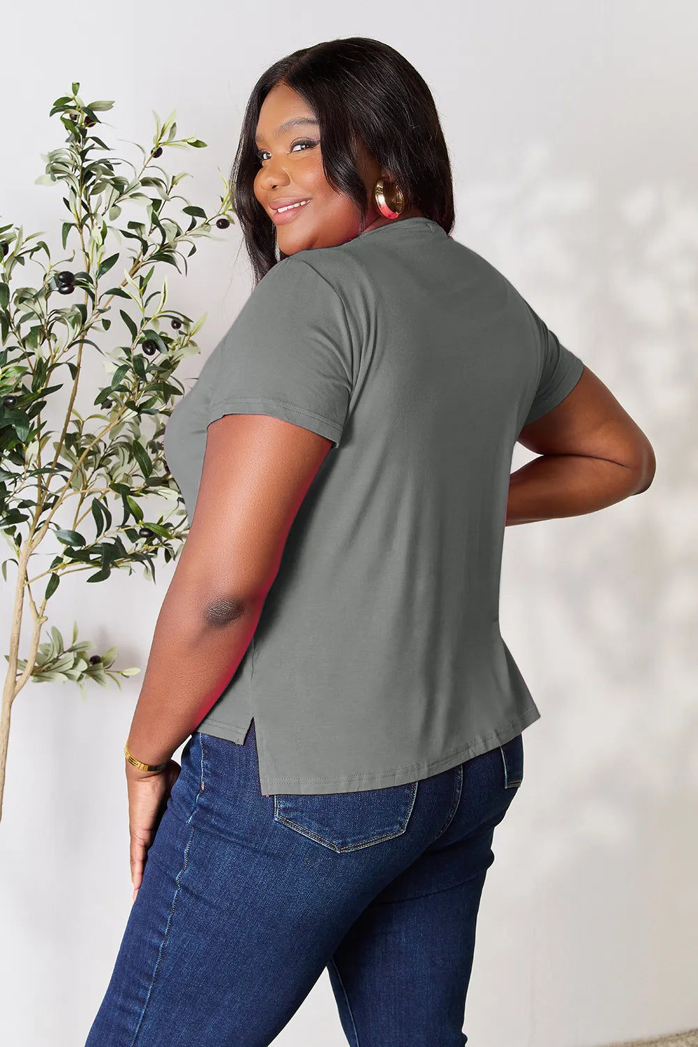 Basic Bae Round Neck Short Sleeve T-Shirt - Gray / S