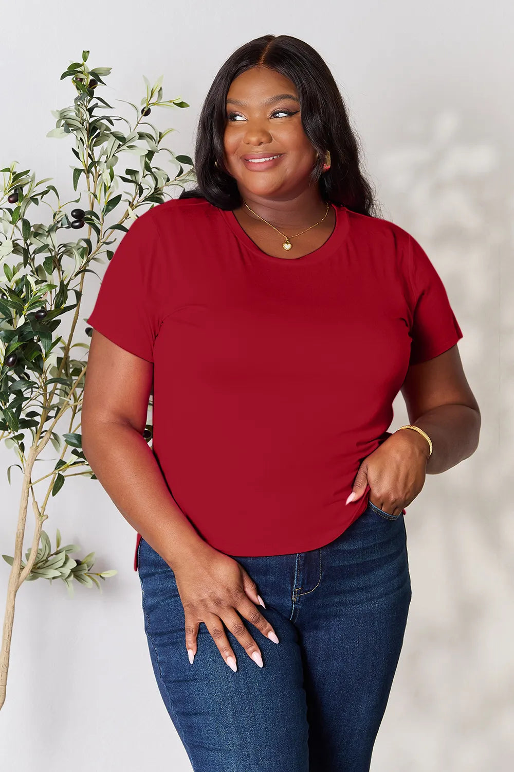 Basic Bae Round Neck Short Sleeve T-Shirt - Gray / S