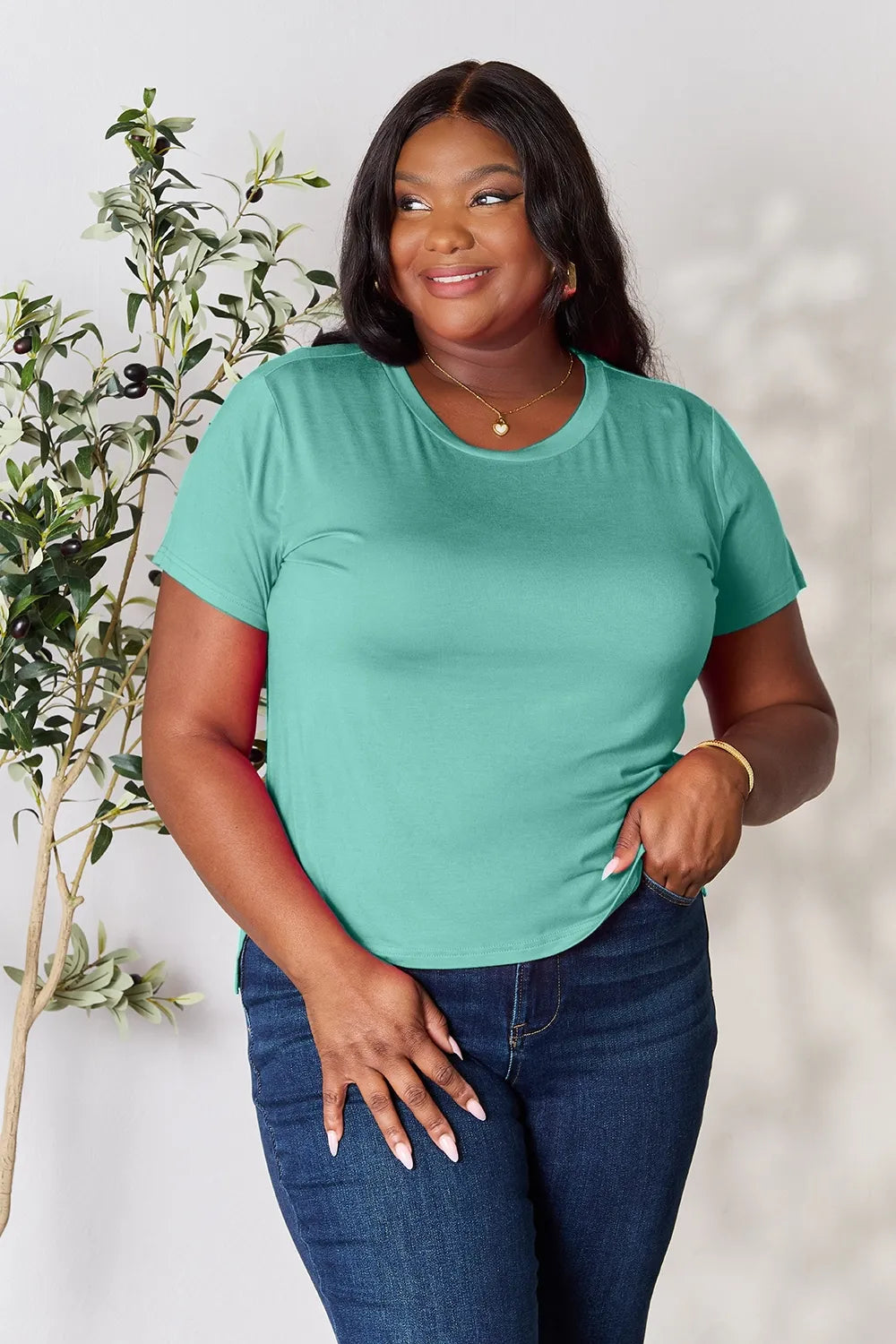 Basic Bae Round Neck Short Sleeve T-Shirt - Gray / S