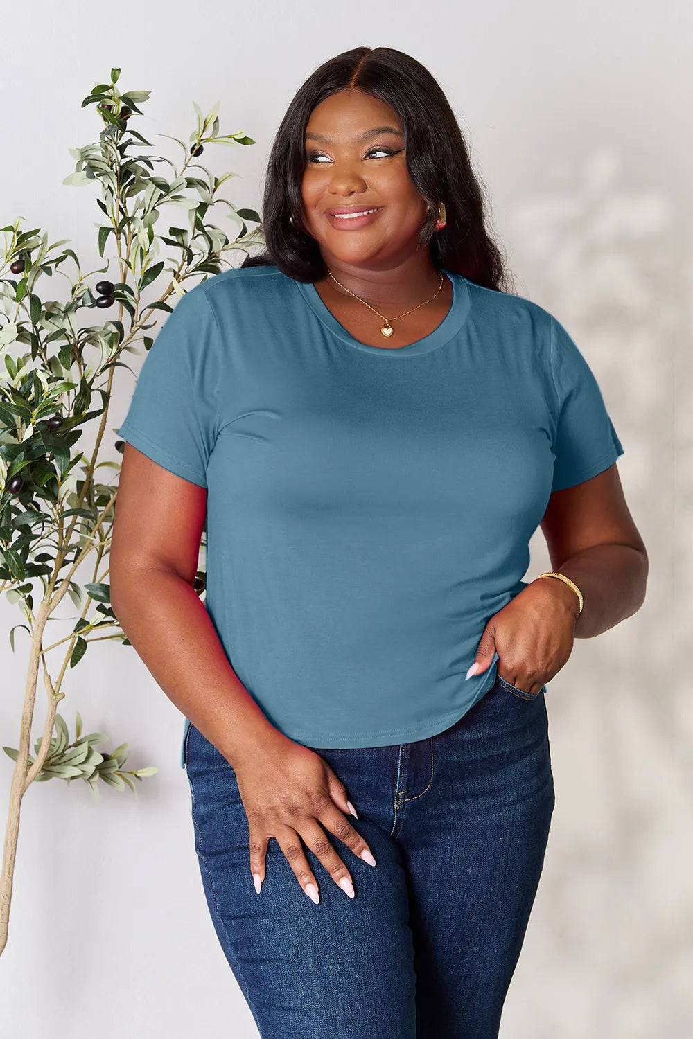 Basic Bae Round Neck Short Sleeve T-Shirt - Gray / S