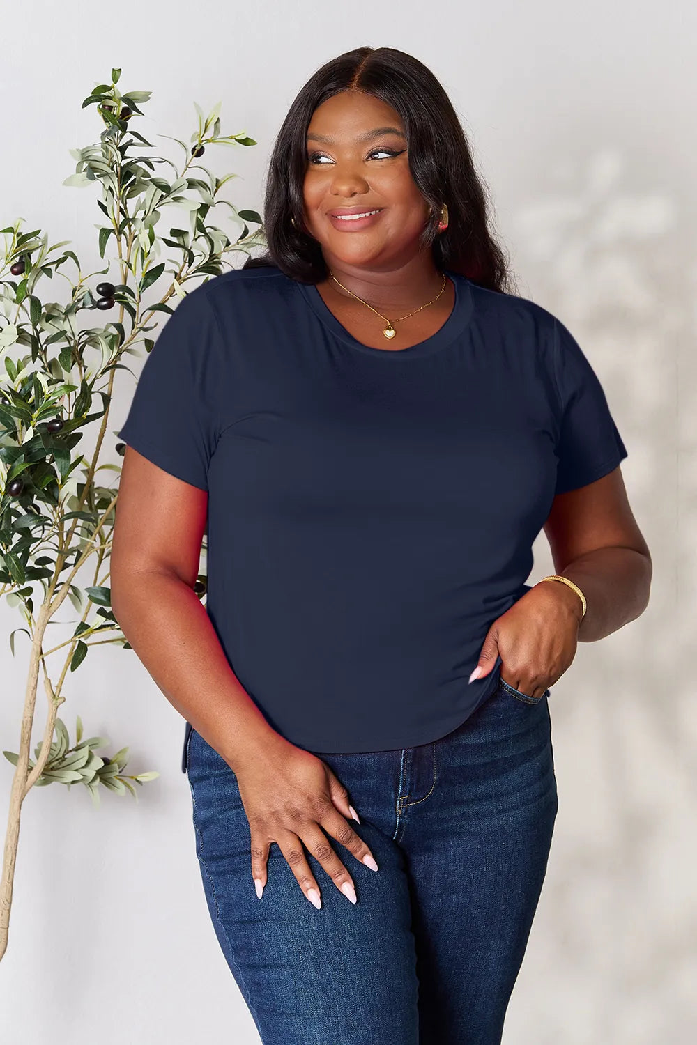 Basic Bae Round Neck Short Sleeve T-Shirt - Gray / S