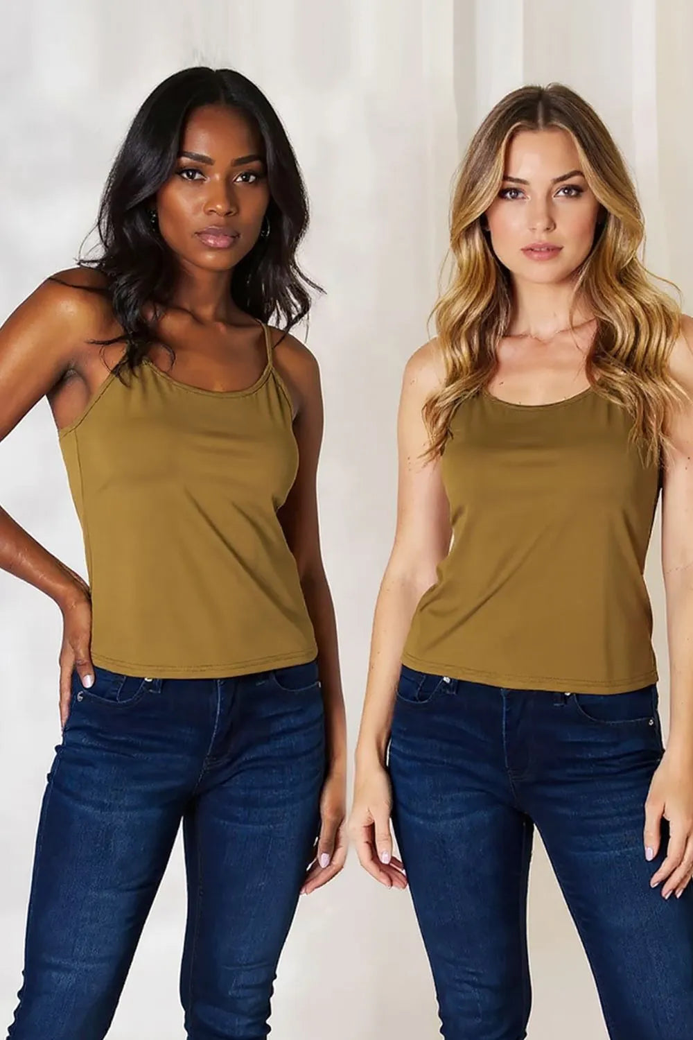 Basic Bae Full Size Round Neck Slim Cami Plus Size - Camel / S