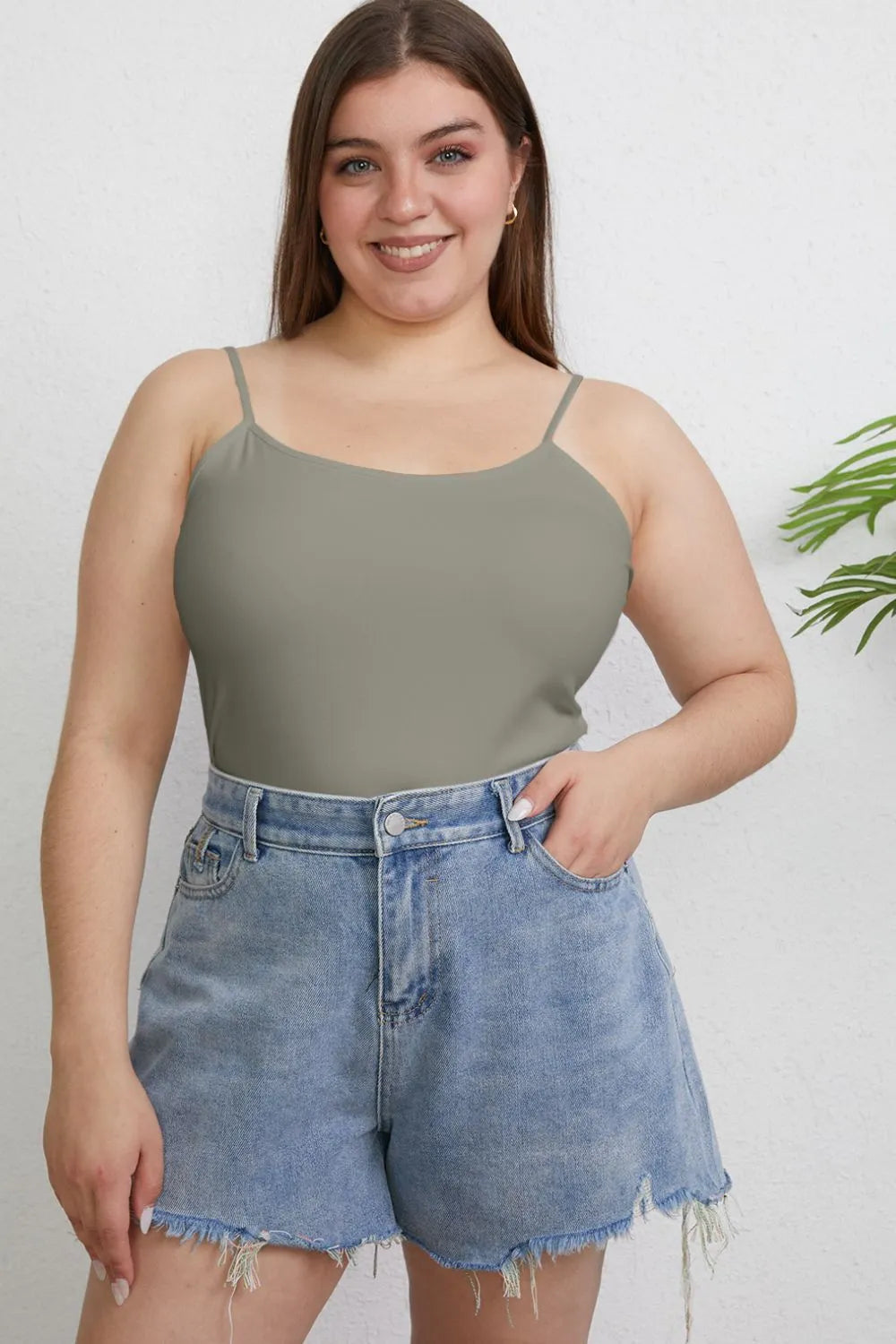 Basic Bae Full Size Round Neck Slim Cami Plus Size - Camel / S
