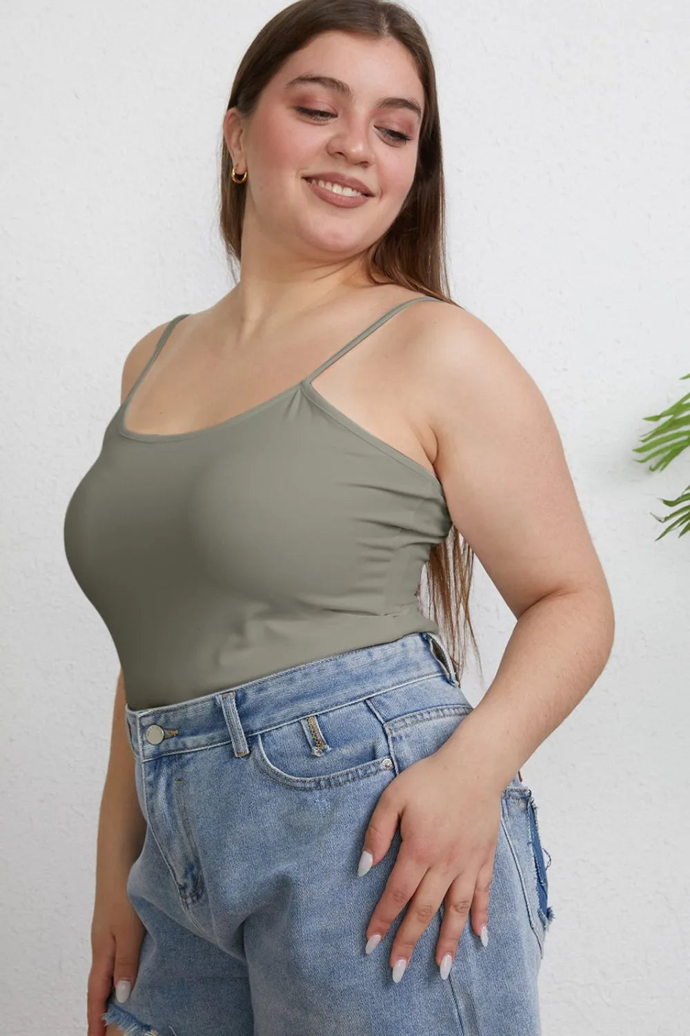 Basic Bae Full Size Round Neck Slim Cami Plus Size - Camel / S