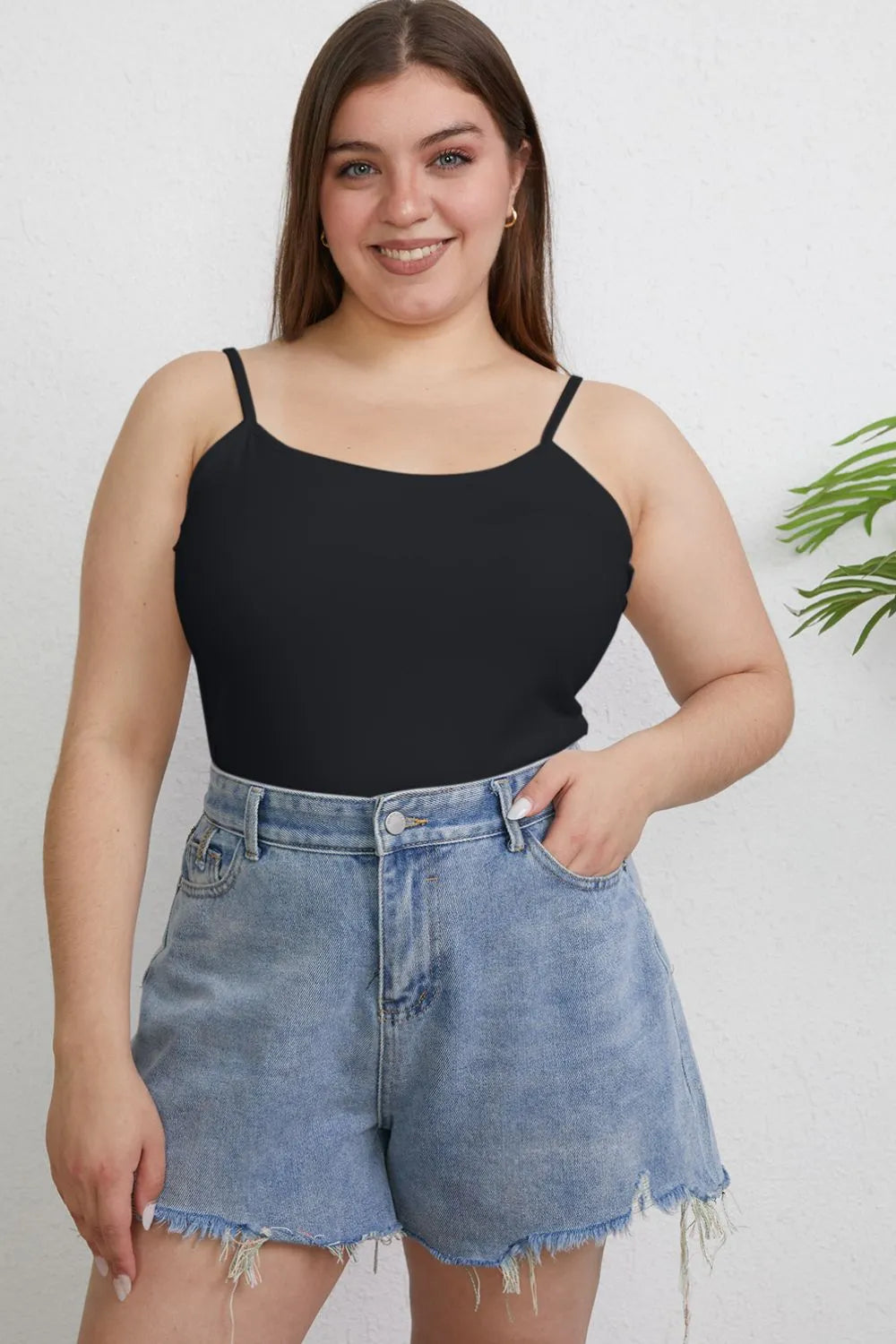 Basic Bae Full Size Round Neck Slim Cami Plus Size - Camel / S