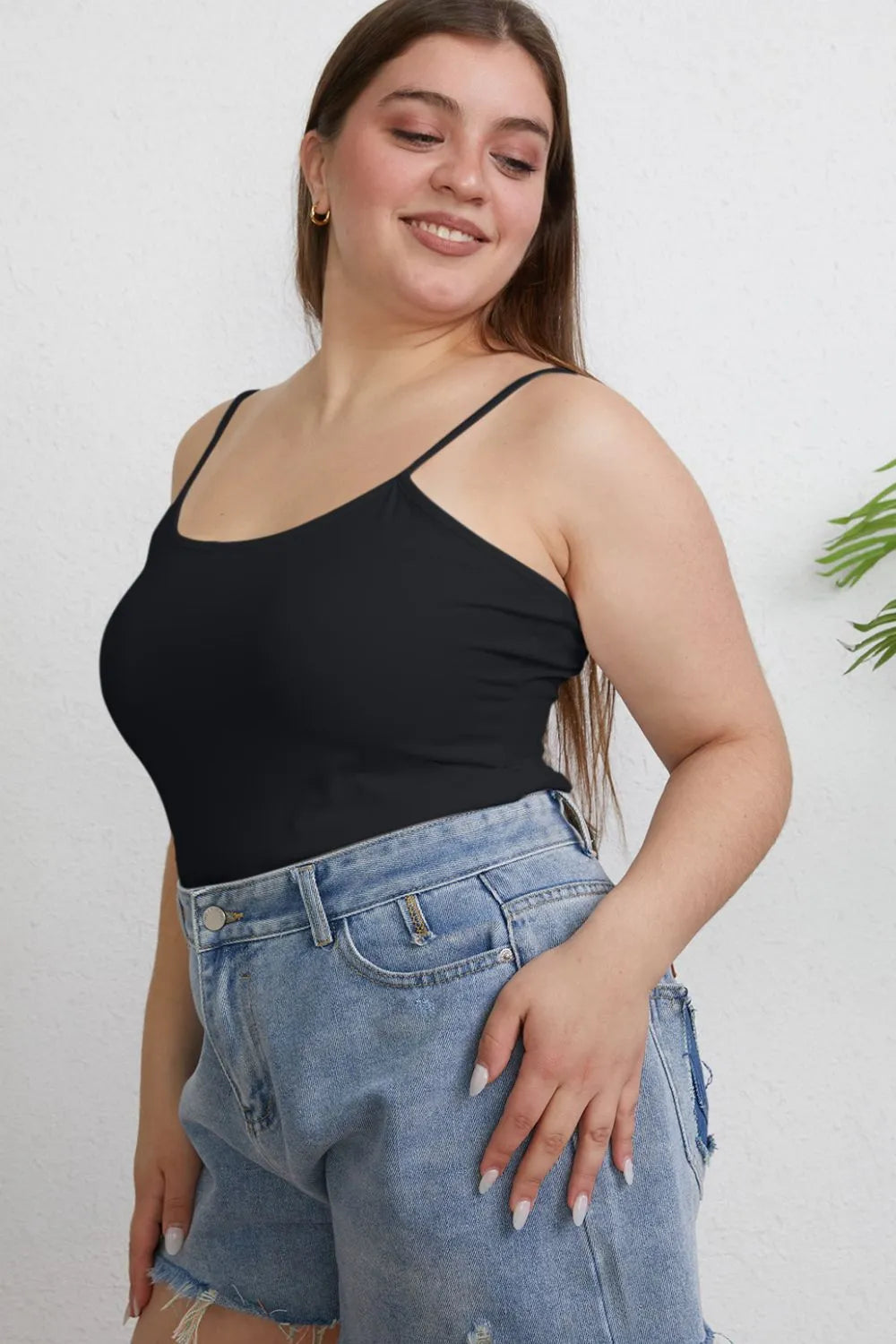 Basic Bae Full Size Round Neck Slim Cami Plus Size - Camel / S