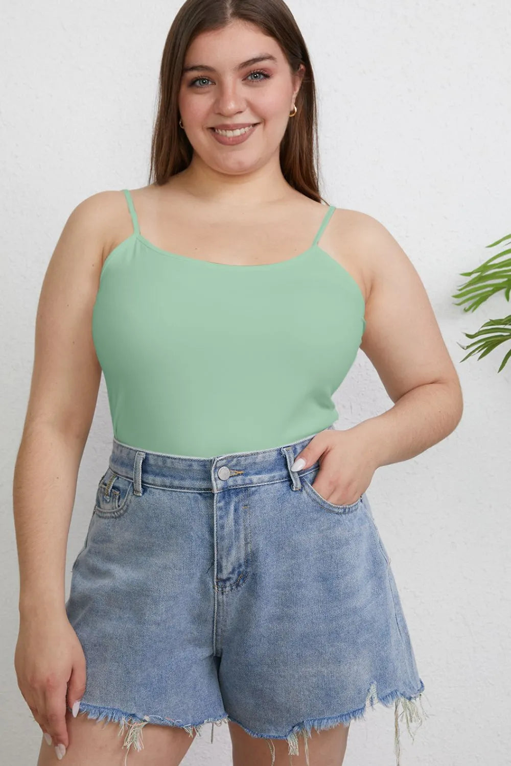 Basic Bae Full Size Round Neck Slim Cami Plus Size - Camel / S