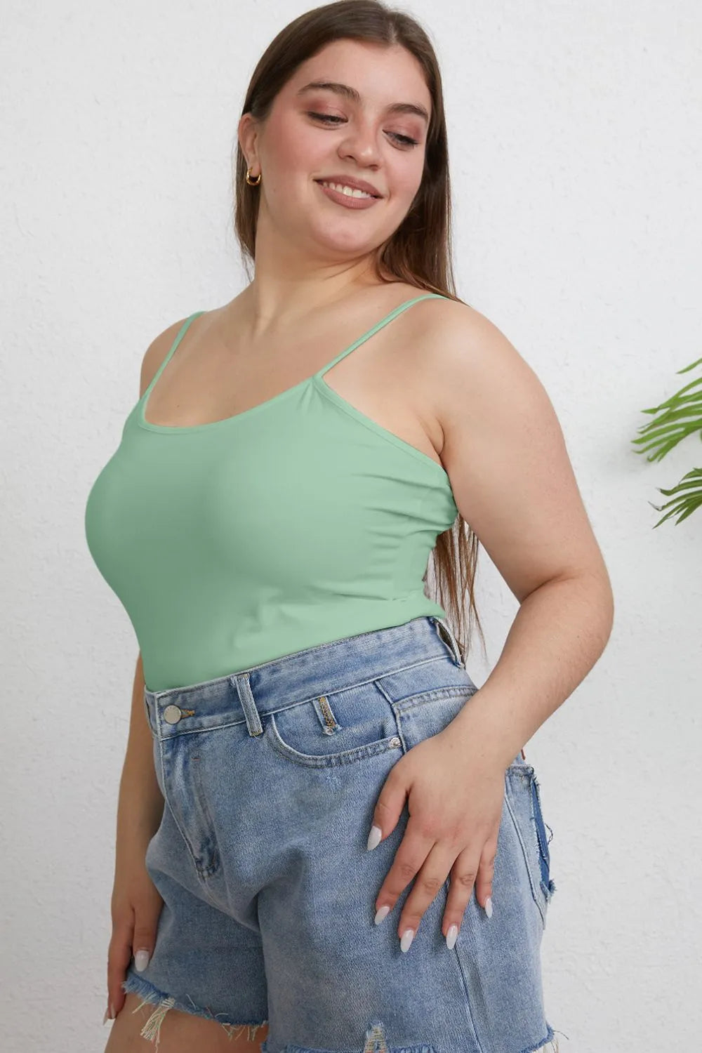 Basic Bae Full Size Round Neck Slim Cami Plus Size - Camel / S