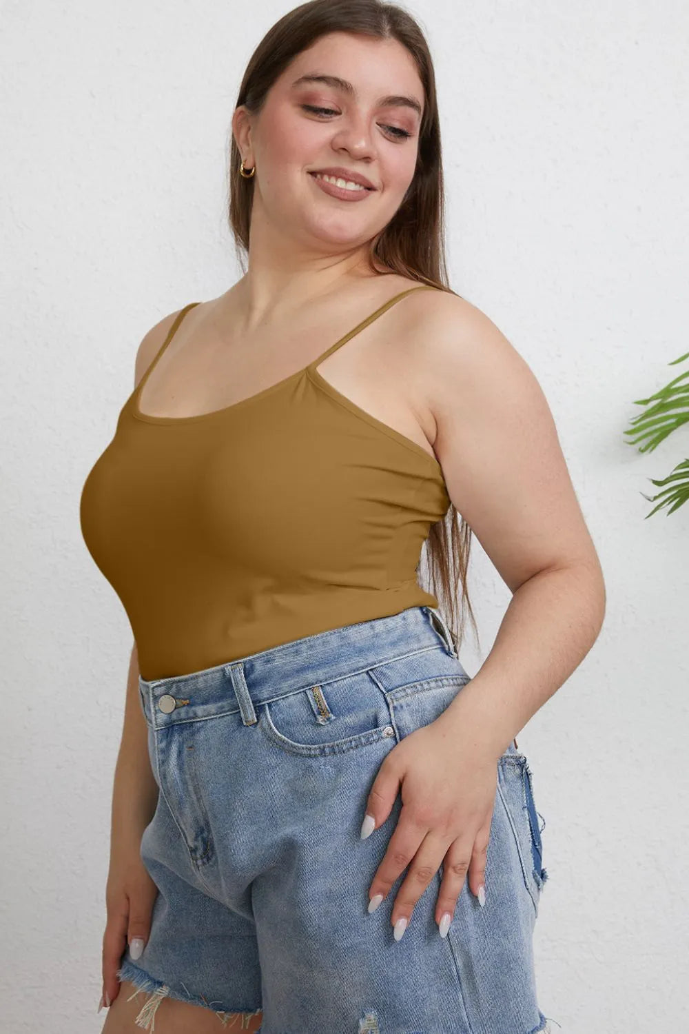 Basic Bae Full Size Round Neck Slim Cami Plus Size - Camel / S