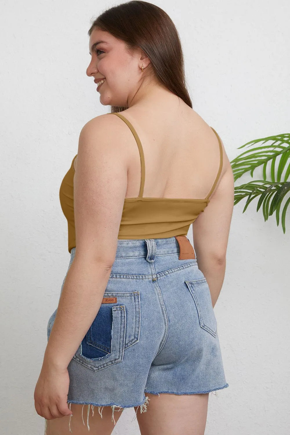 Basic Bae Full Size Round Neck Slim Cami Plus Size - Camel / S