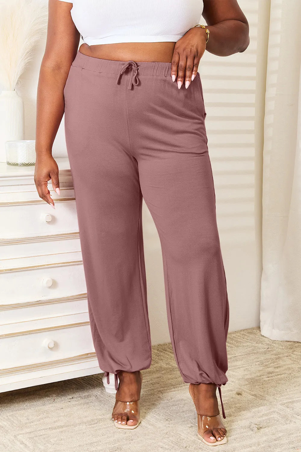 Basic Bae Full Size Soft Rayon Drawstring Waist Pants with Pockets - Turquoise / S